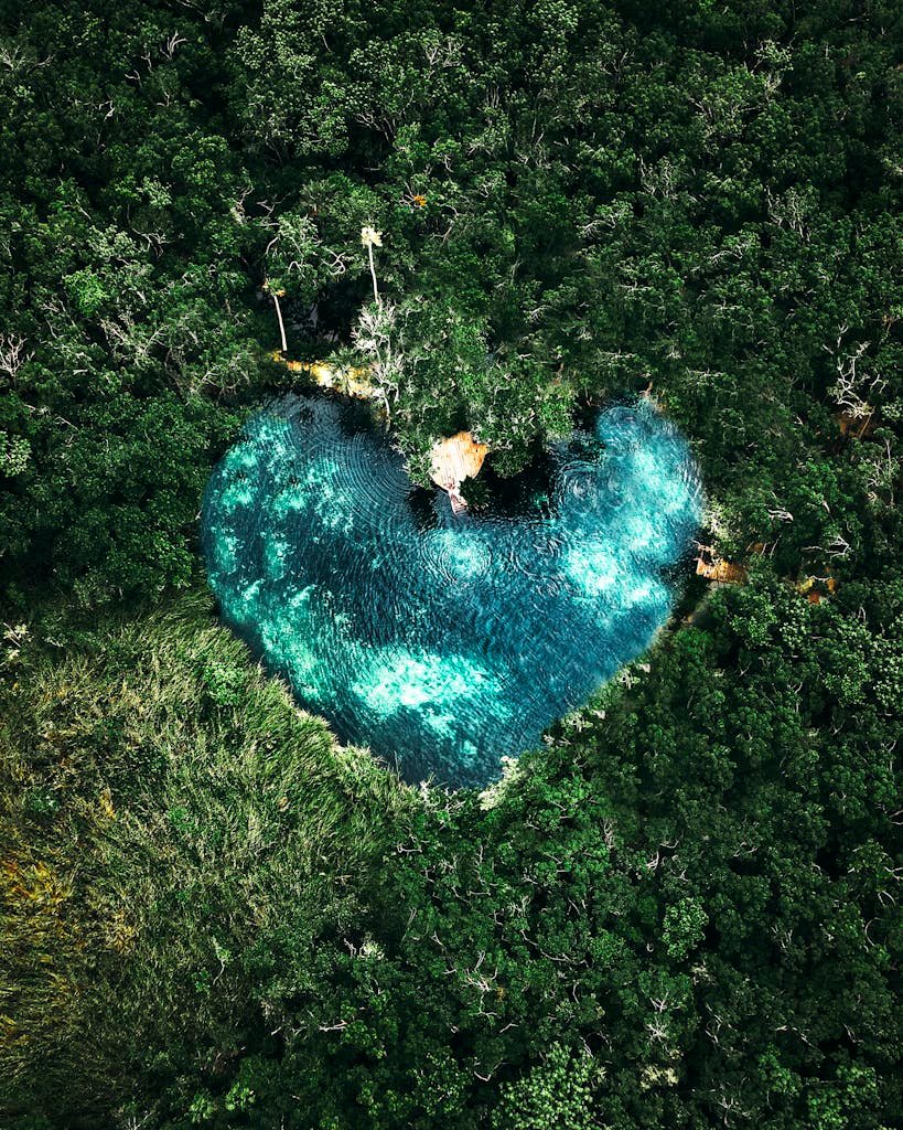 Aerial View of Cenote Corazon del Paraiso in Tulum, Mexico